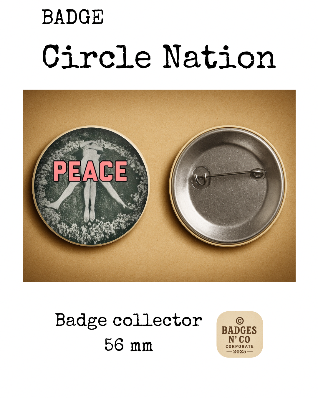 Logo Hippie – badge 56 mm : La paix en symbole, l’esprit libre à porter fièrement 🌼