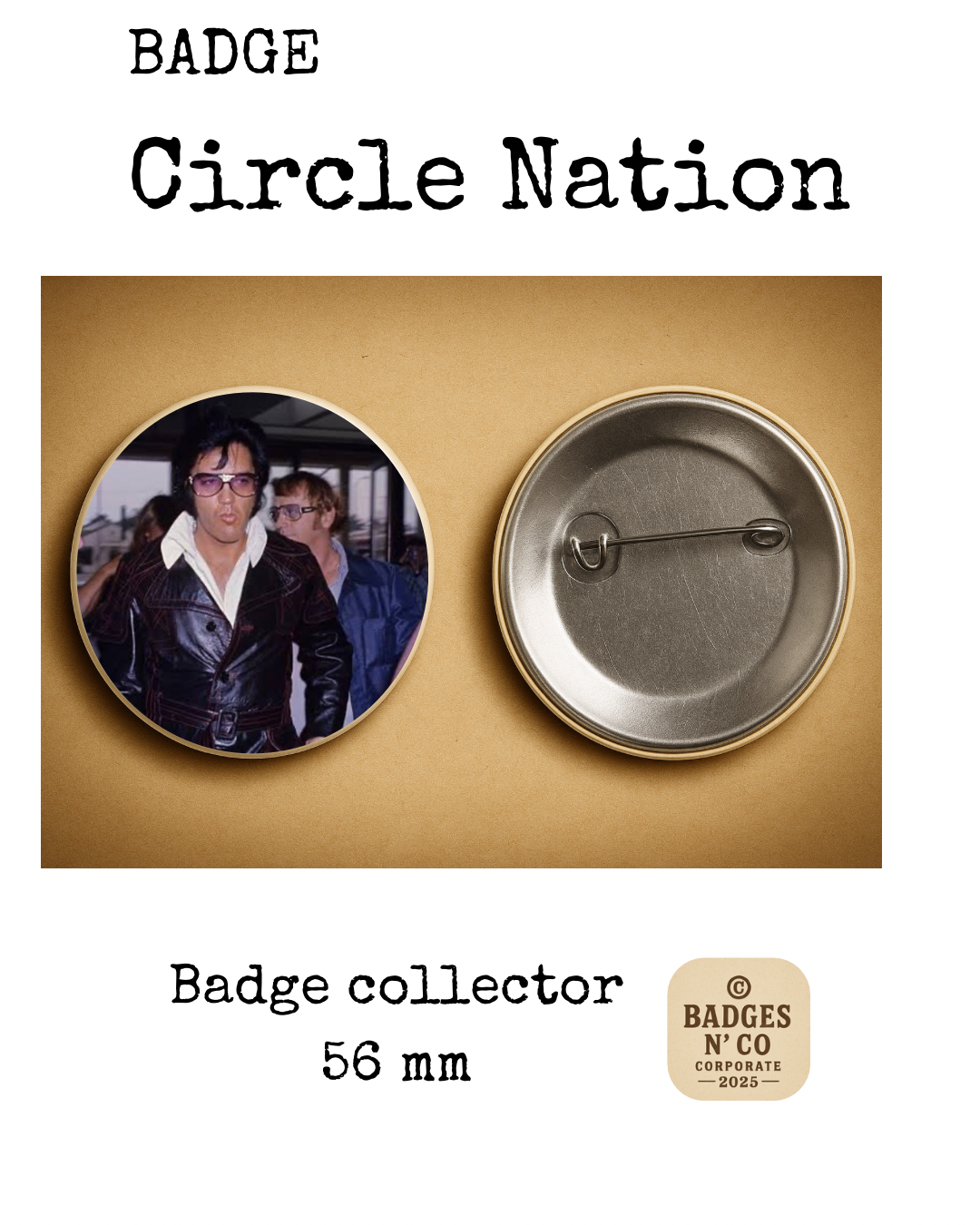 Elvis Presley – badge 56 mm : Le King gravé à jamais dans l’or du rock’n’roll