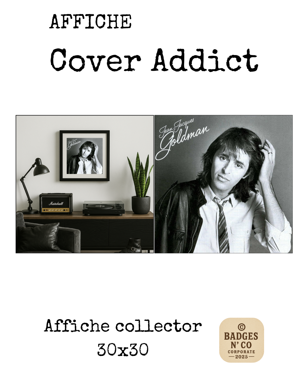 Affiche Jean-Jacques Goldman Cover Addict collector 30x30 cm
