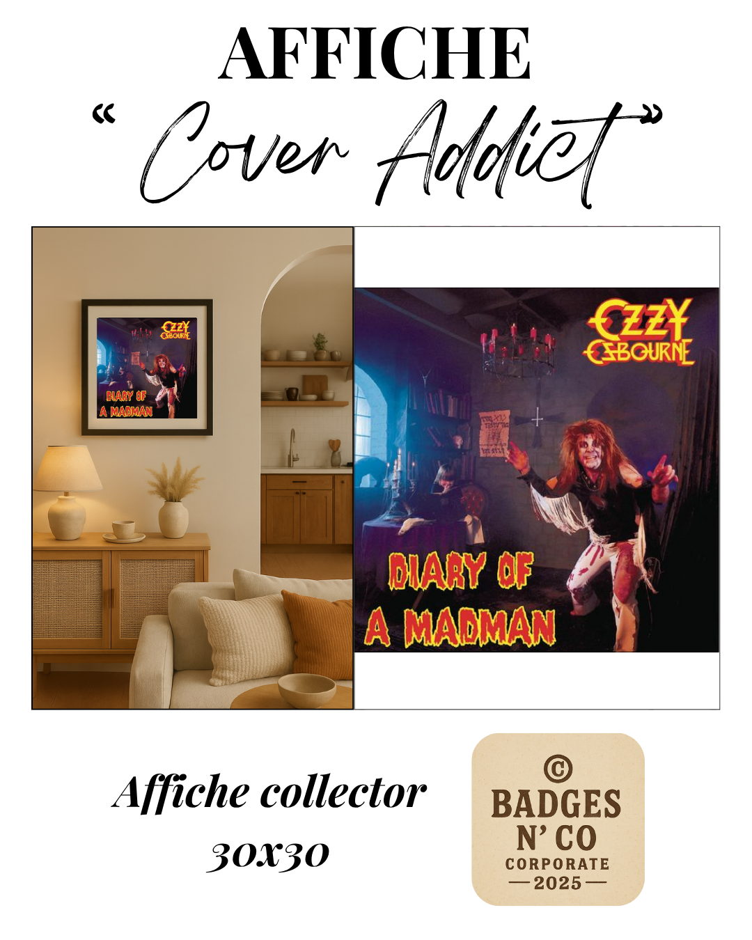 🦇 Ozzy Osbourne | Affiche collector 30 x 30 cm ⚡