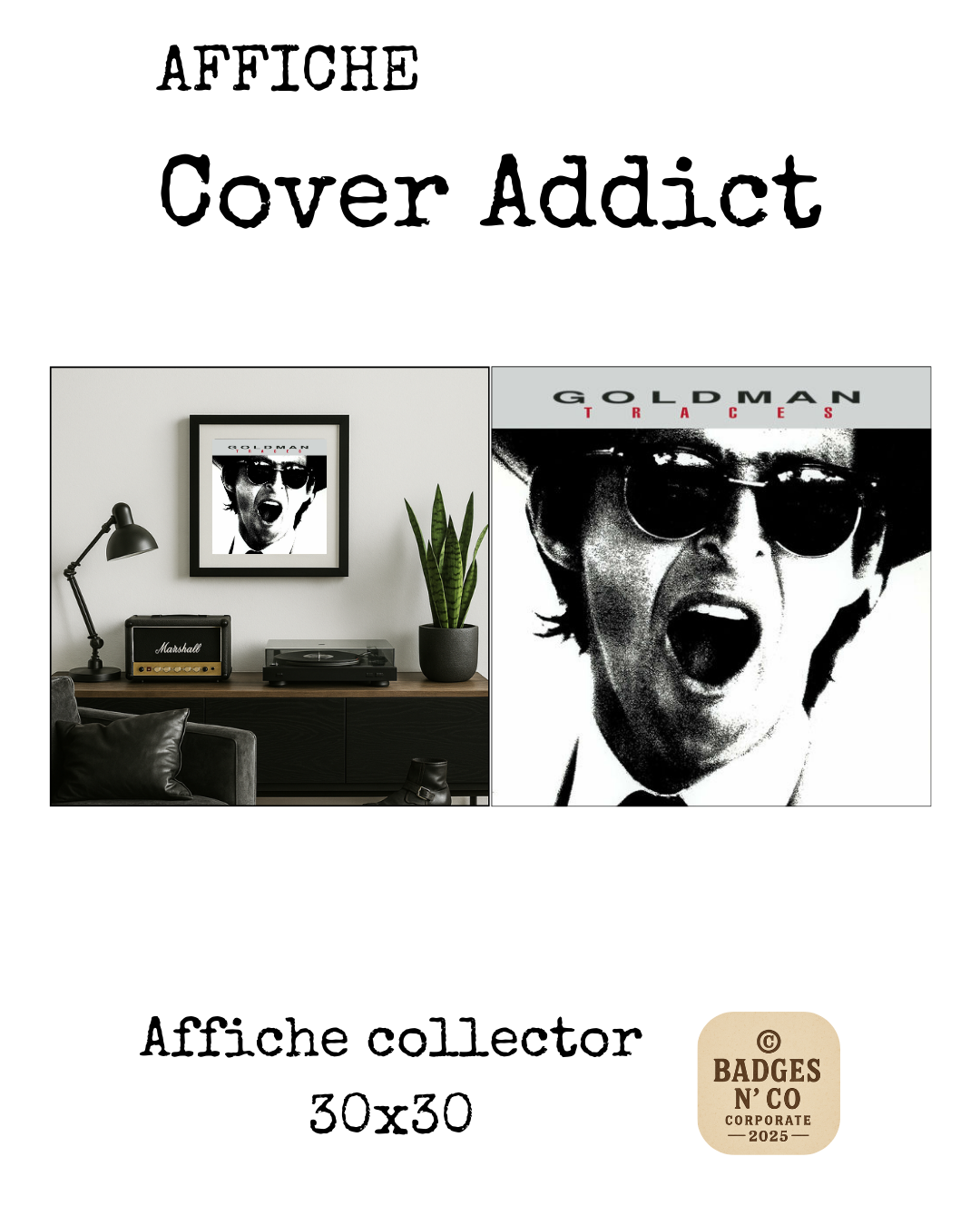 Affiche Jean-Jacques Goldman Cover Addict collector 30x30 cm