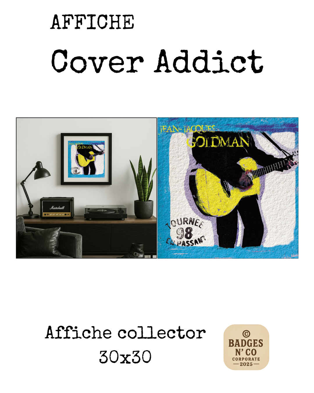 Affiche Jean-Jacques Goldman Cover Addict collector 30x30 cm