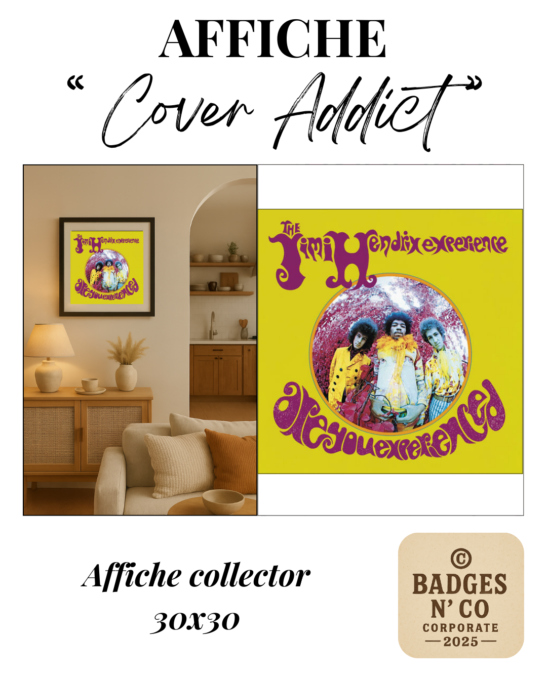 🎸 The Jimi Hendrix Experience – Are You Experienced | Affiche collector 30 x 30 cm ☮️