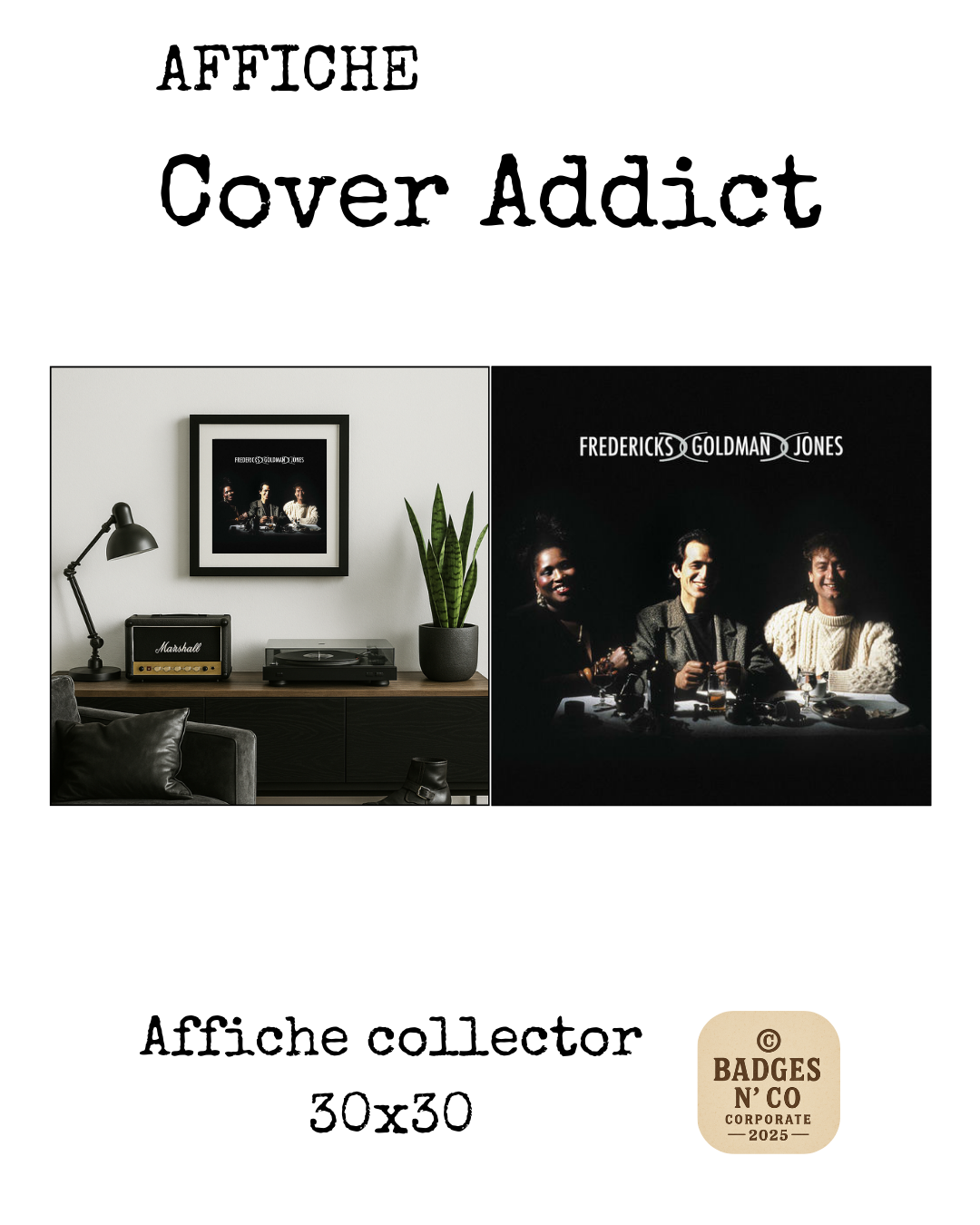 Affiche Jean-Jacques Goldman Cover Addict collector 30x30 cm