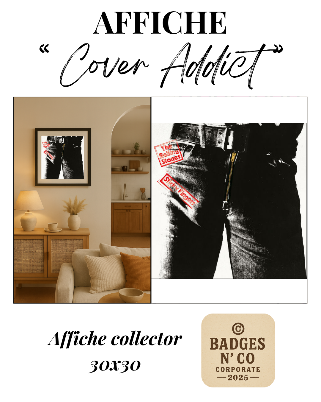 👅 The Rolling Stones – Sticky Fingers | Affiche collector 30 x 30 cm 👖