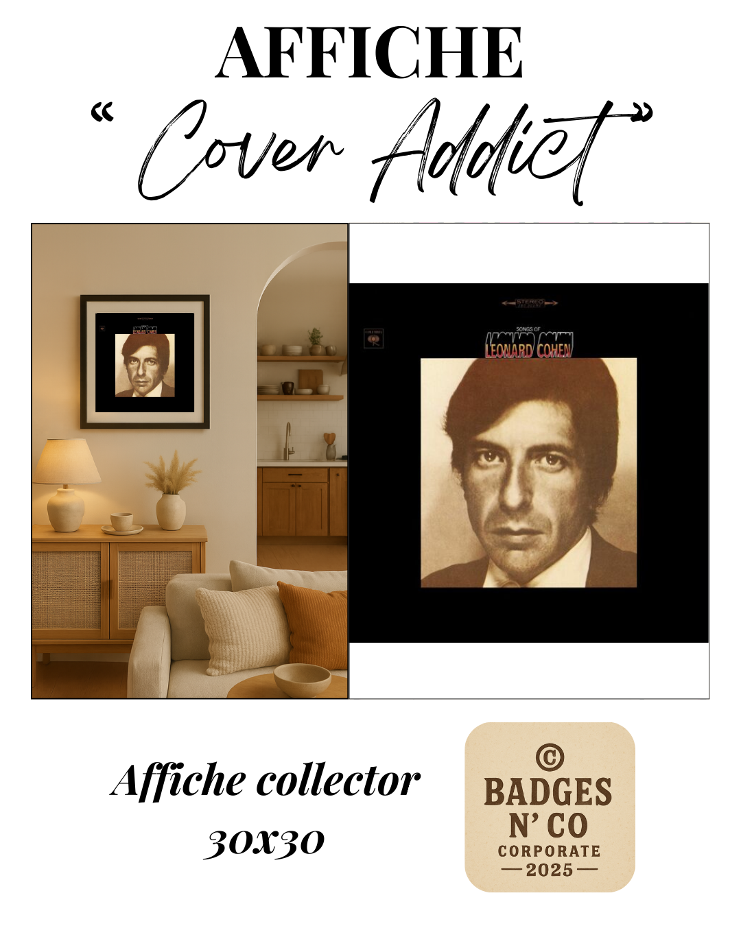 🖼️ Affiche 30x30 cm - Leonard Cohen - Songs of Leonard Cohen