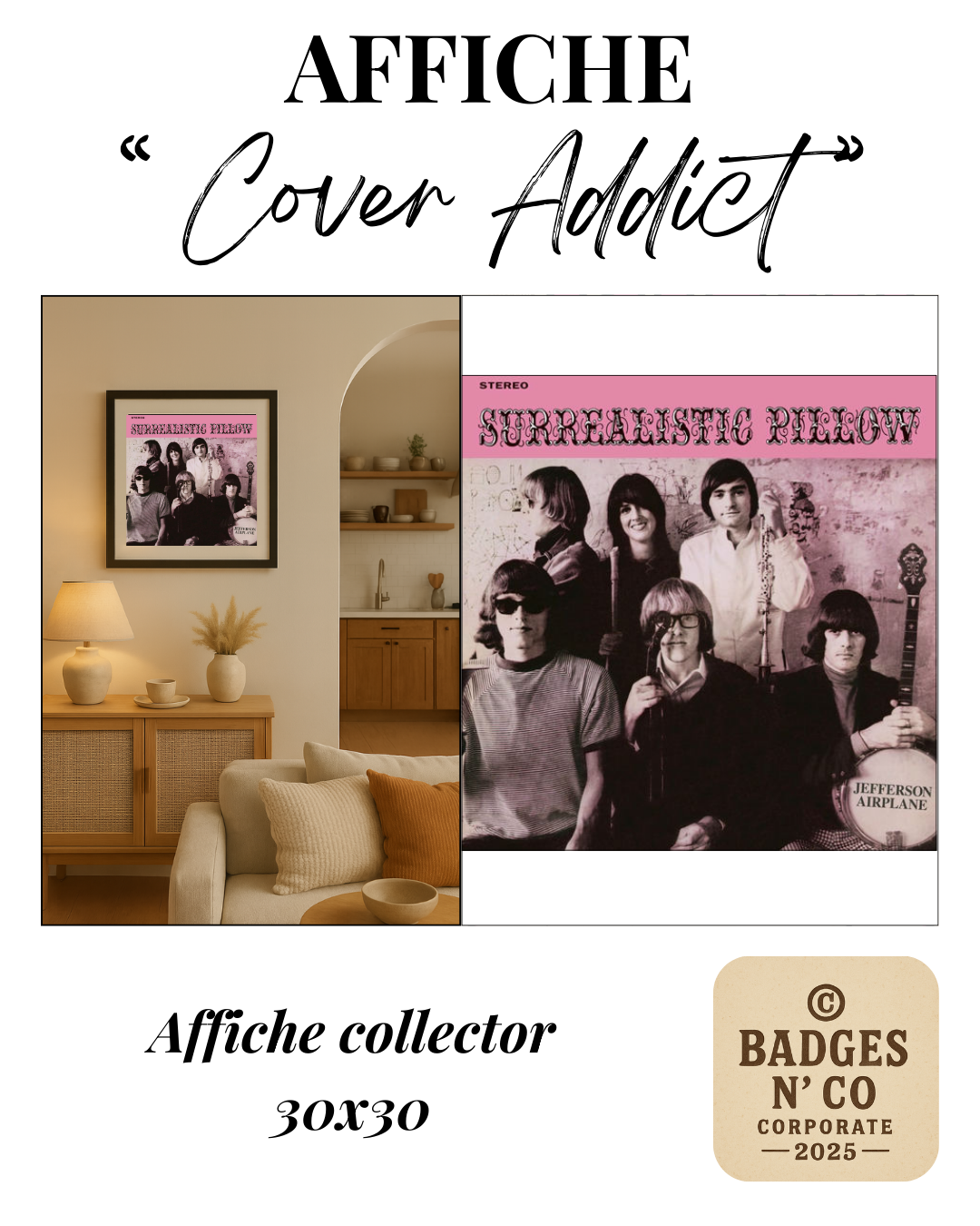 🌸 Jefferson Airplane – Surrealistic Pillow | Affiche collector 30 x 30 cm ☁️