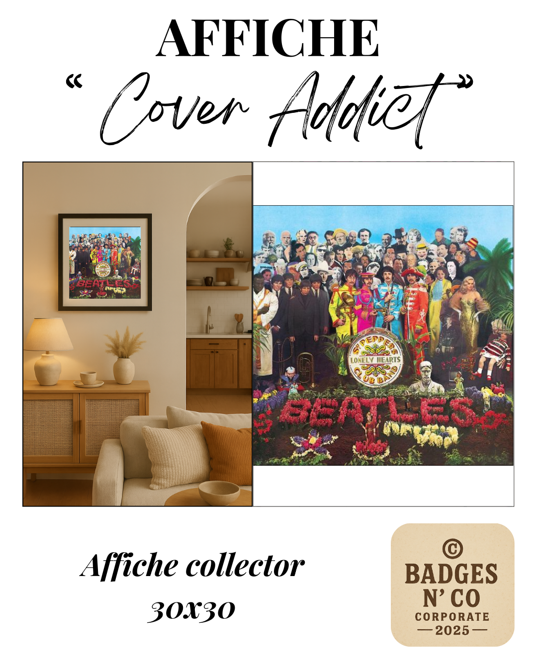 🎺 The Beatles – Sgt. Pepper’s Lonely Hearts Club Band | Affiche collector 30 x 30 cm 🌈