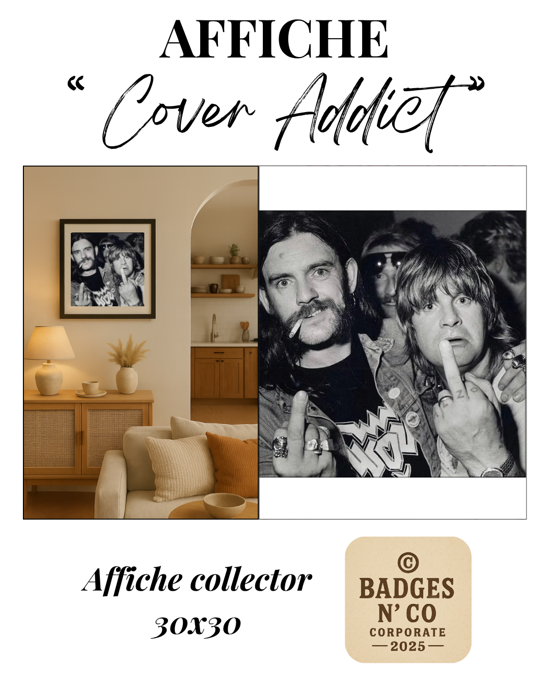 ⚡ Ozzy Osbourne &amp; Lemmy Kilmister | Affiche collector 30 x 30 cm 🦇🎸