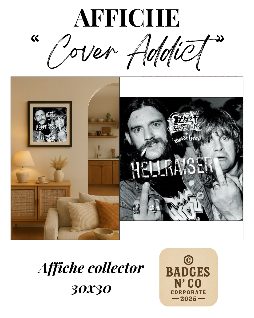 ⚡ Ozzy Osbourne &amp; Lemmy Kilmister | Affiche collector 30 x 30 cm 🦇🎸