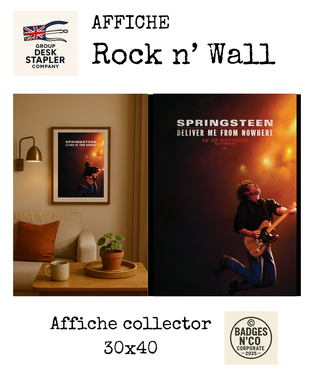 Affiche Bruce Springsteen Deliver Me From Nowhere 30x40 cm biopic rock collector