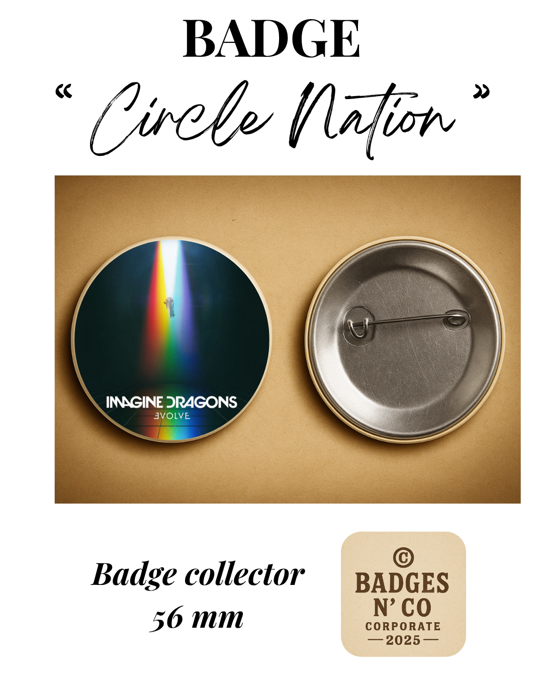 🐉 Imagine Dragons – badge 56 mm : L’énergie pop-rock gravée dans le feu 🎤