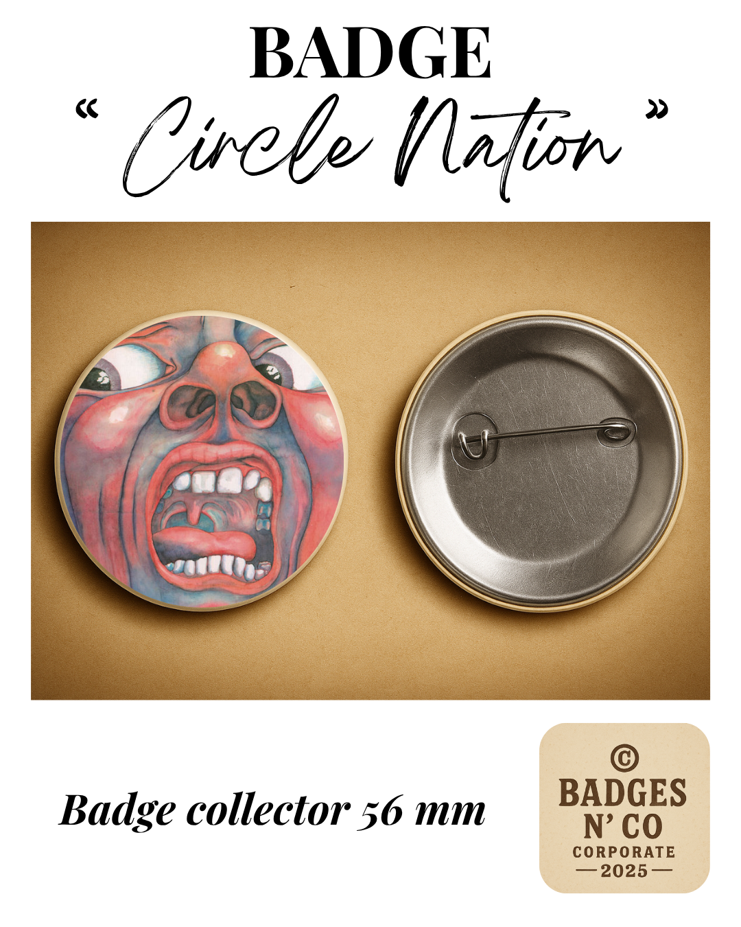 👑 King Crimson – badge 56 mm : Le chaos majestueux du prog gravé dans l’esprit 🌀