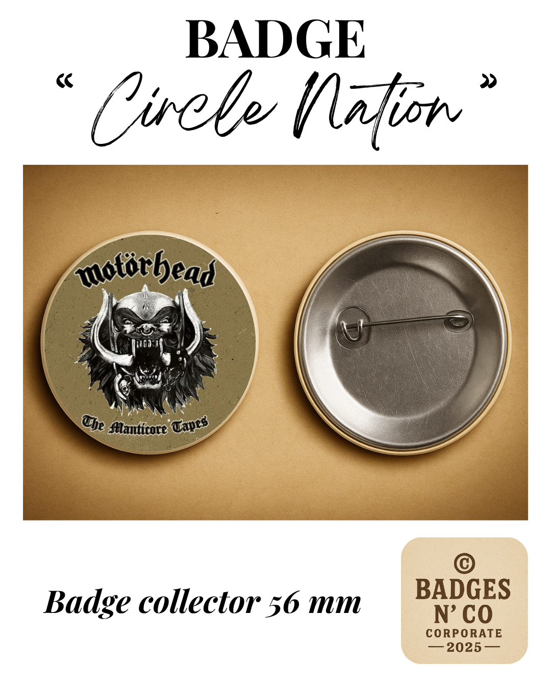 ⚡ Motörhead – badge 56 mm : L’essence du rock gravée dans le métal 🔥