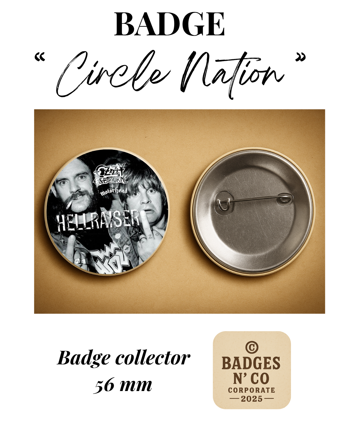 ⚡ Lemmy &amp; Ozzy – badge 56 mm : Les seigneurs du metal réunis en acier sacré 🤘