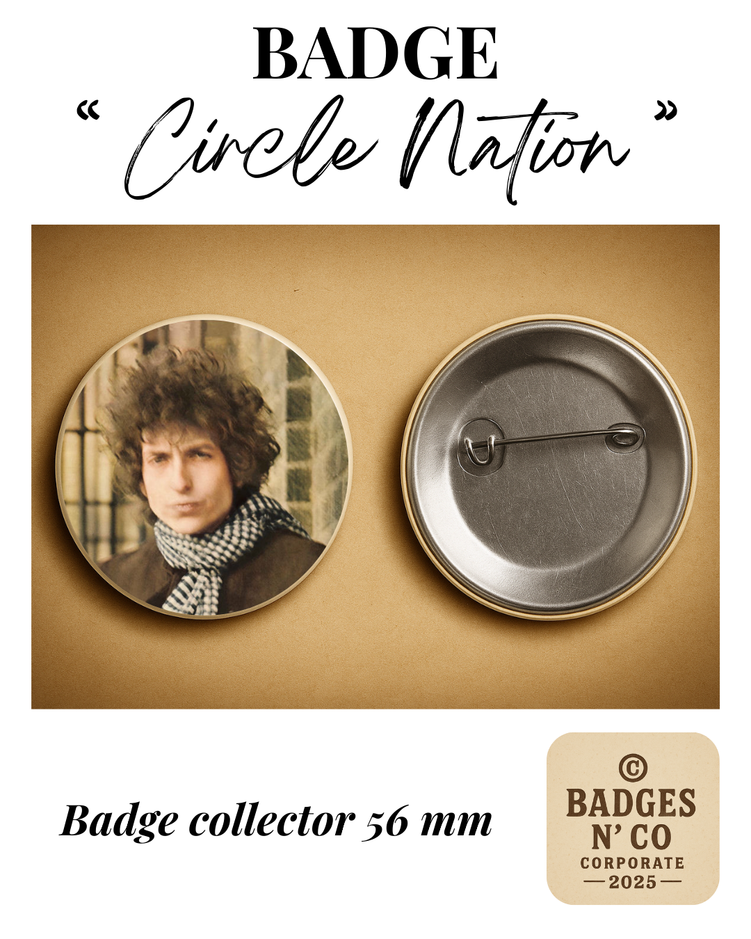 🎸 Bob Dylan – badge 56 mm : L’écho folk-rock de Blonde on Blonde inscrit dans l’histoire 🎤