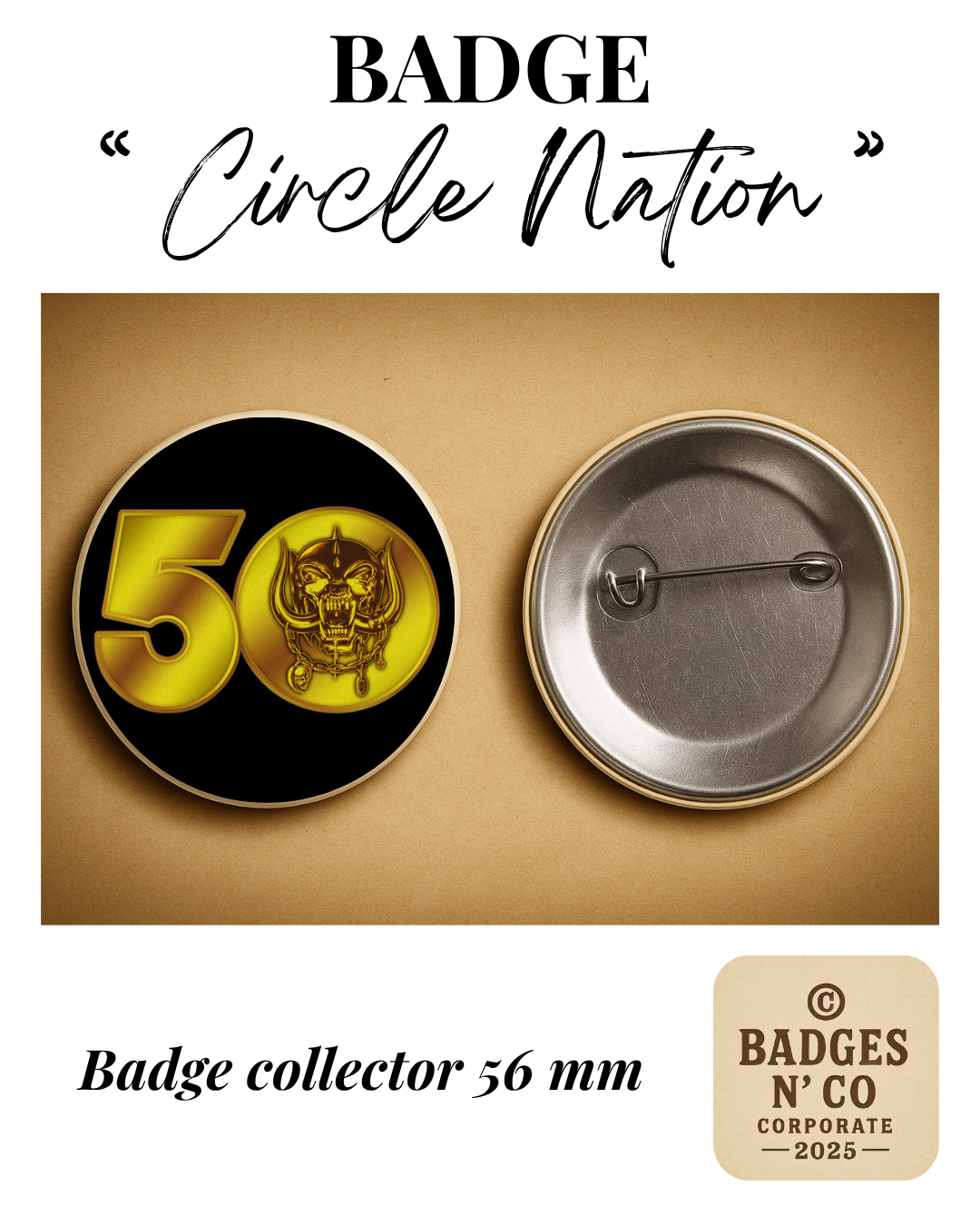 ⚡ Motörhead – badge 56 mm : L’essence du rock gravée dans le métal 🔥