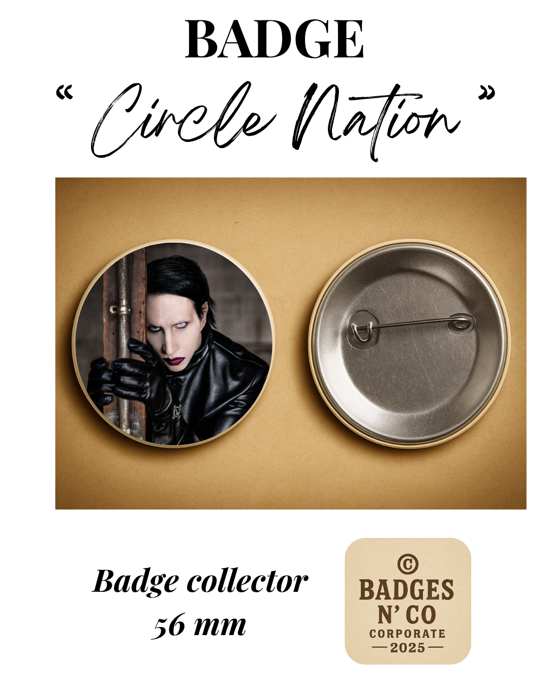 🕷️ Marilyn Manson – badge 56 mm : L’esthétique sombre et provocatrice figée dans le métal 🦇