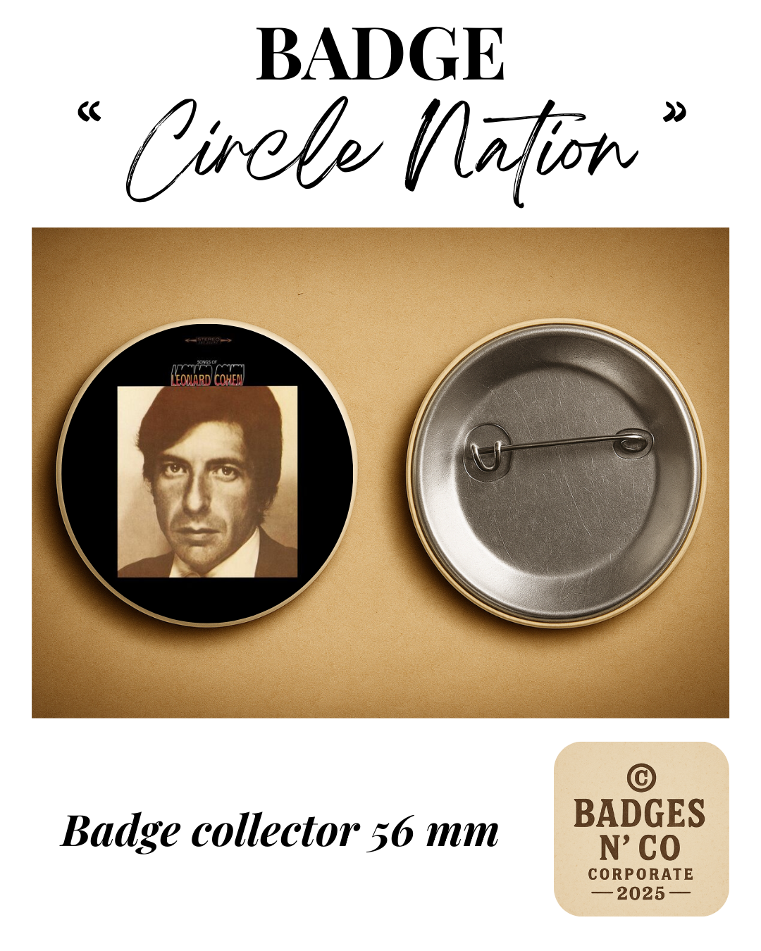 🎯 Badge 56 mm - Leonard Cohen - Songs of Leonard Cohen