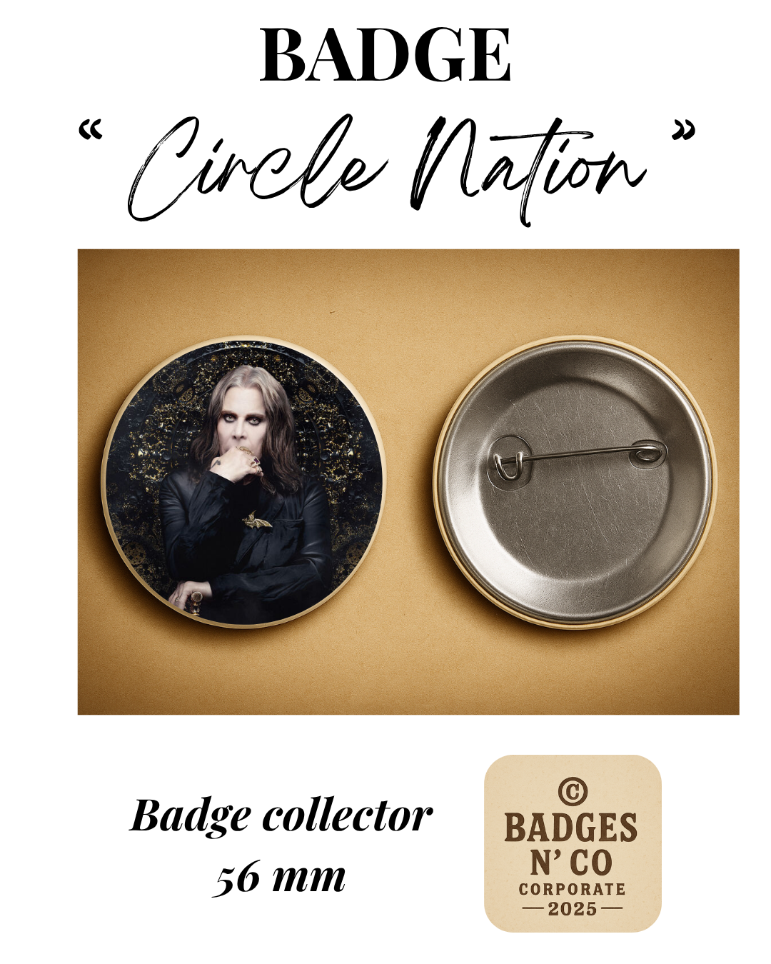 🦇 Ozzy Osbourne – badge 56 mm : Le Prince des Ténèbres frappé dans le rock éternel ⚡