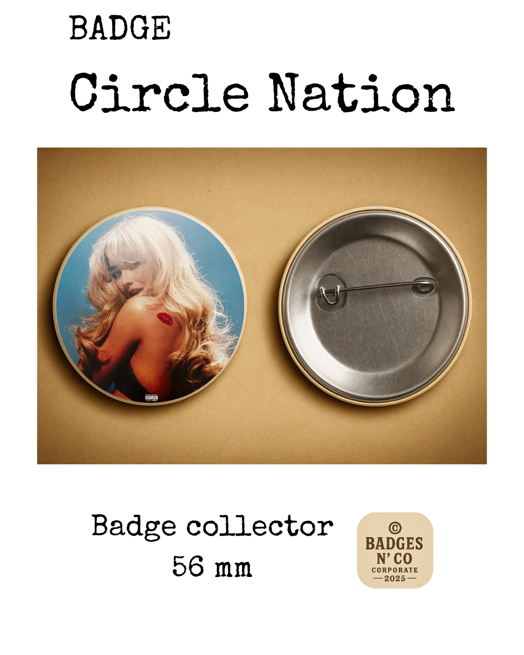 💫 Sabrina Carpenter – badge 56 mm : La pop éclatante sculptée dans la confiance 🎤