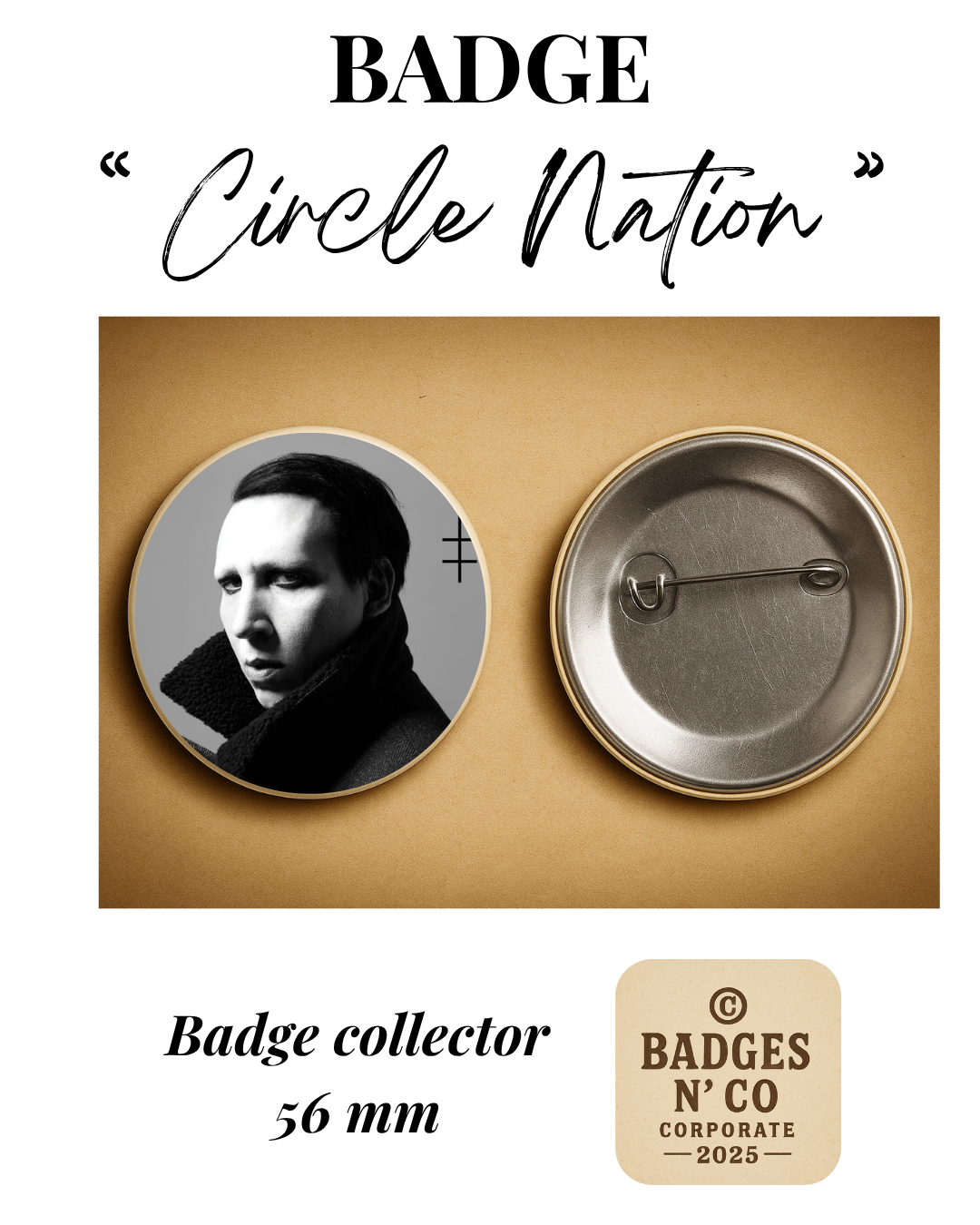 🕷️ Marilyn Manson – badge 56 mm : L’esthétique sombre et provocatrice figée dans le métal 🦇