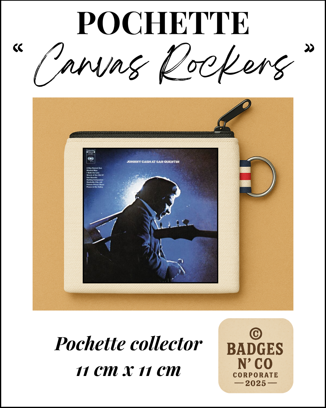 💿 Pochette 11x11 cm 100 % coton - Johnny Cash - At San Quentin