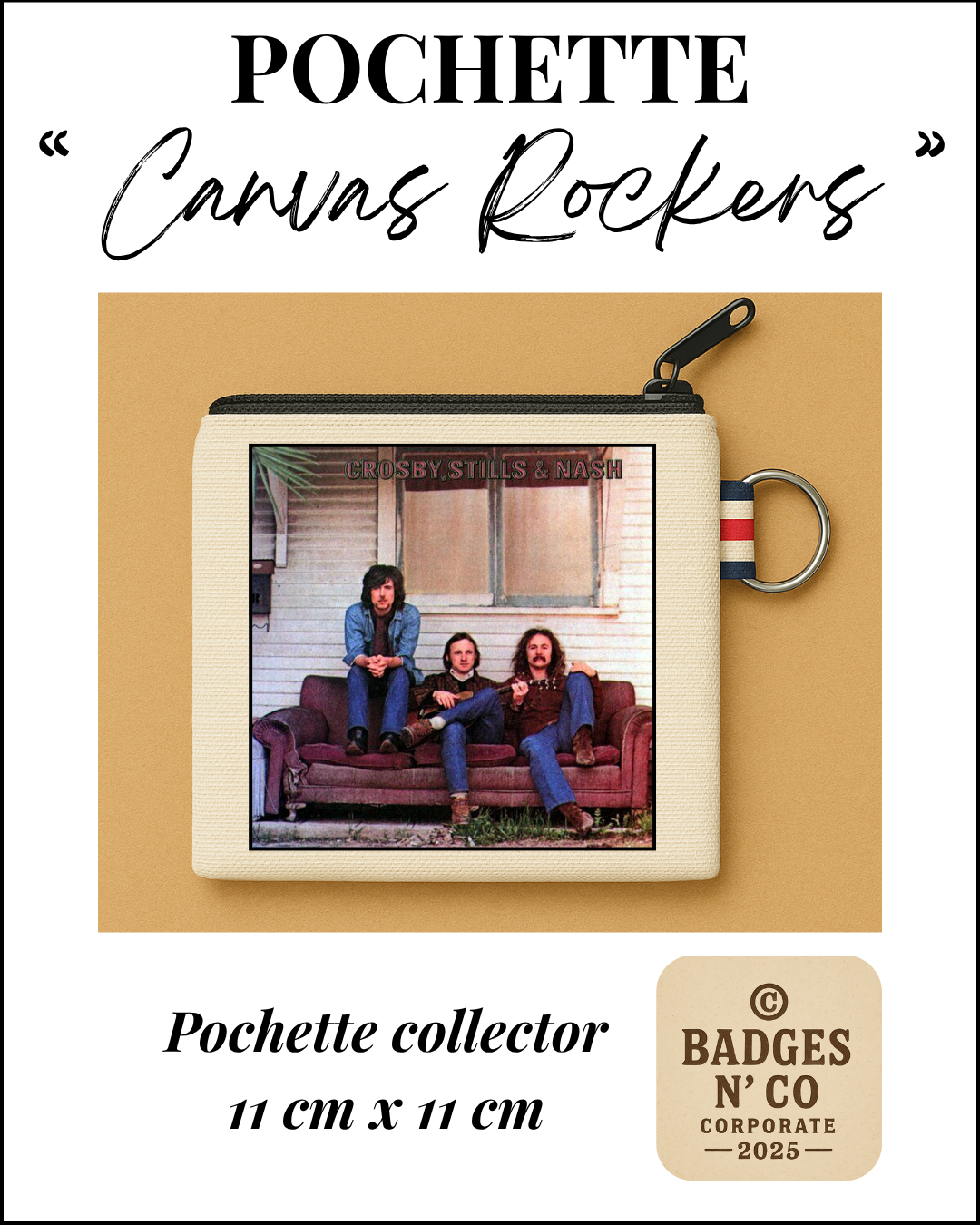 💿 Pochette 11x11 cm 100 % coton - Crosby, Stills &amp; Nash - Crosby, Stills &amp; Nash