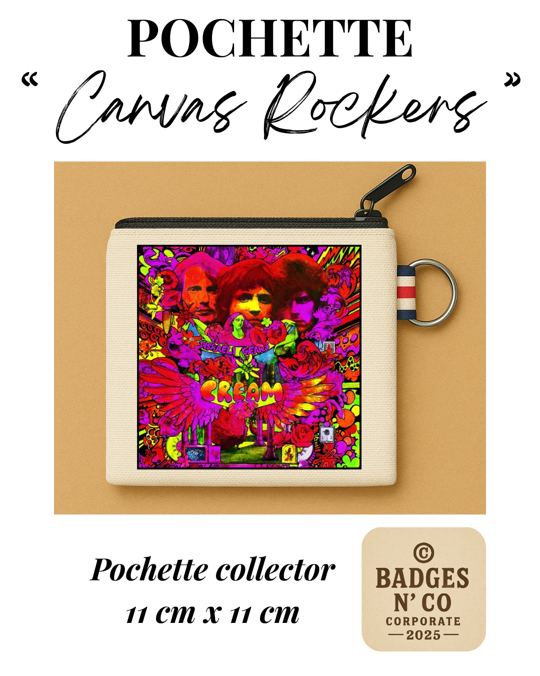 💿 Pochette 11x11 cm 100 % coton - Cream - Disraeli Gears