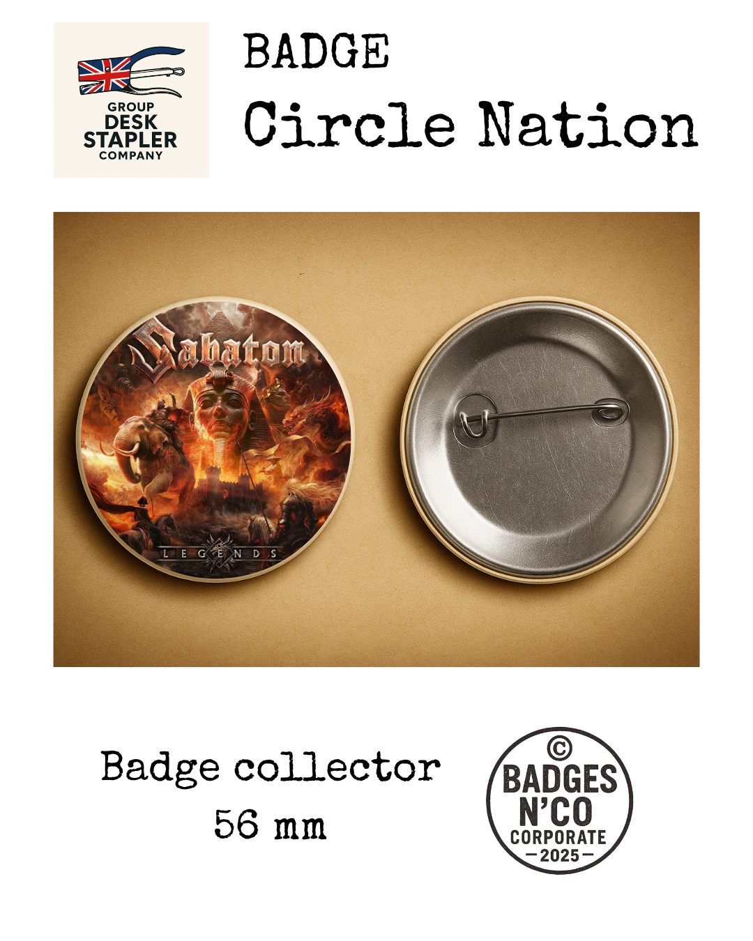 Badge Sabaton Circle Nation collector 56 mm