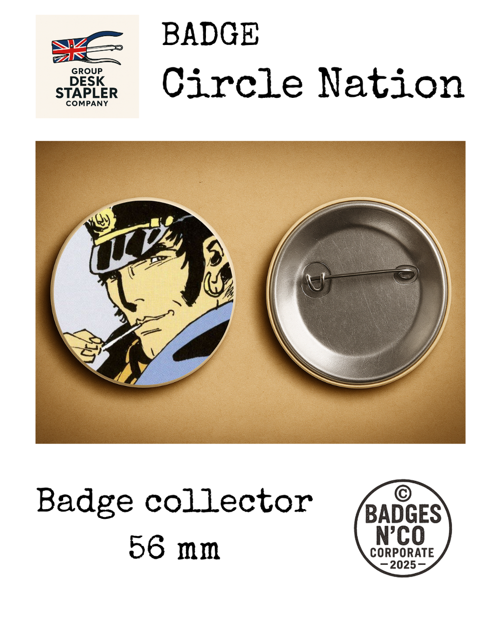 Corto Maltese – badge 56 mm : Le romantisme aventurier gravé dans l’encre du mystère