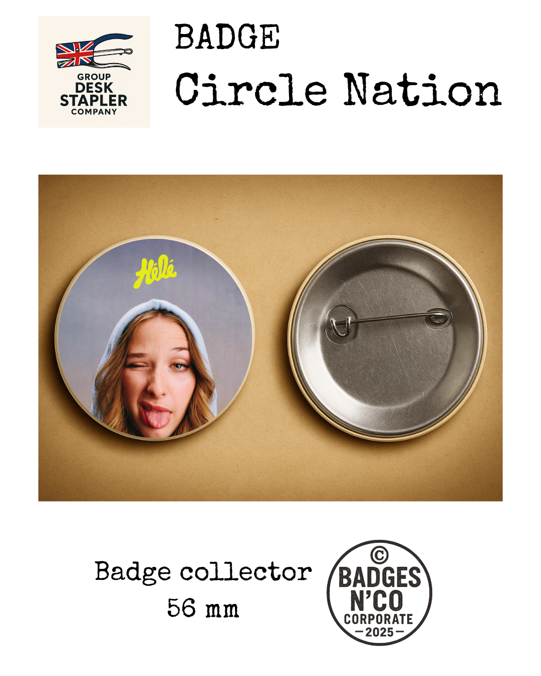 Badge Héléna Star Academy 56 mm pop française moderne collector design musical