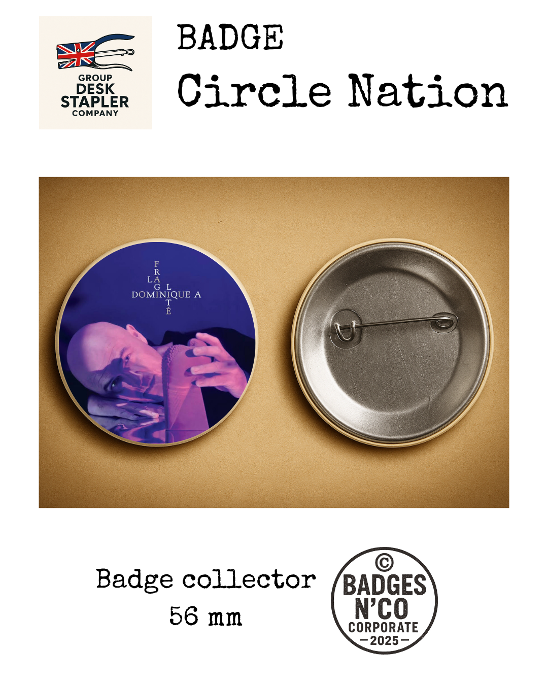 Badge Dominique A 56 mm chanson française rock poétique collector design musical