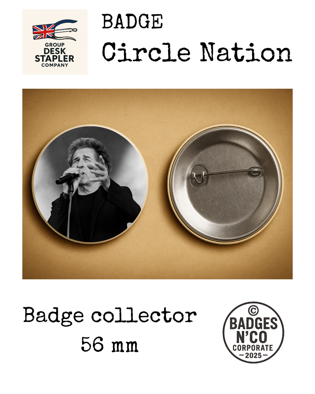 Badge Hubert-Félix Thiéfaine Circle Nation collector 56 mm