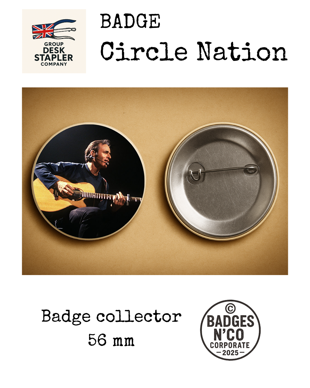 Badge Jean-Jacques Goldman Circle Nation collector 56 mm