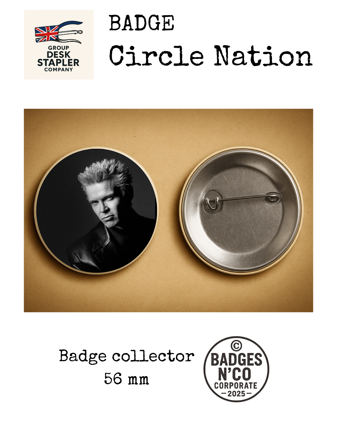 Badge Billy Idol 56 mm – Collection Circle Nation (punk rock 80s)