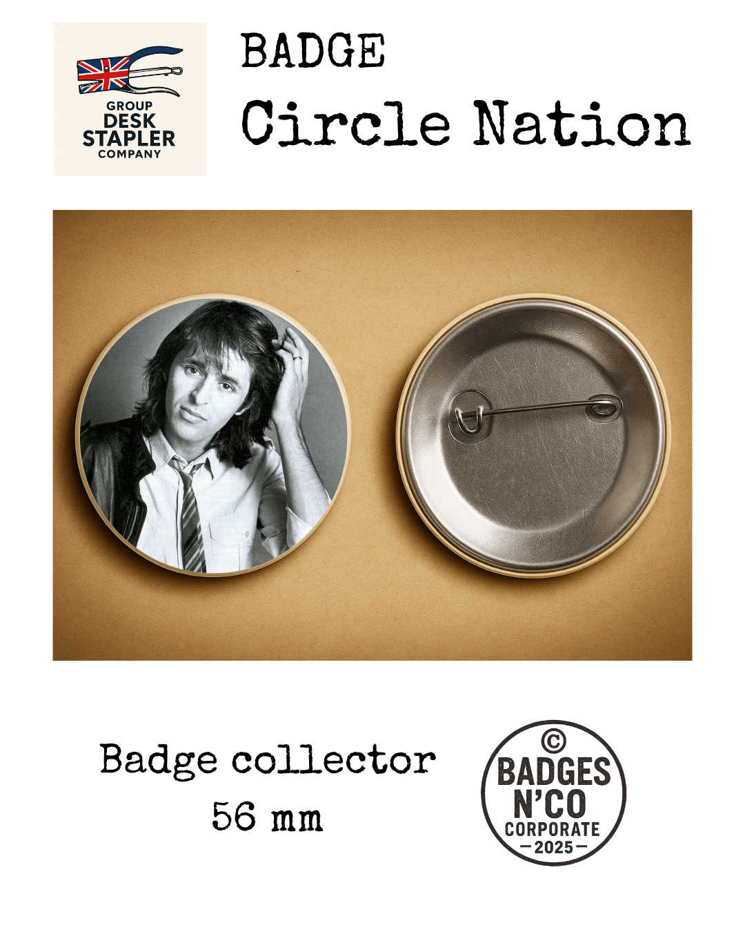 Badge Jean-Jacques Goldman Circle Nation collector 56 mm