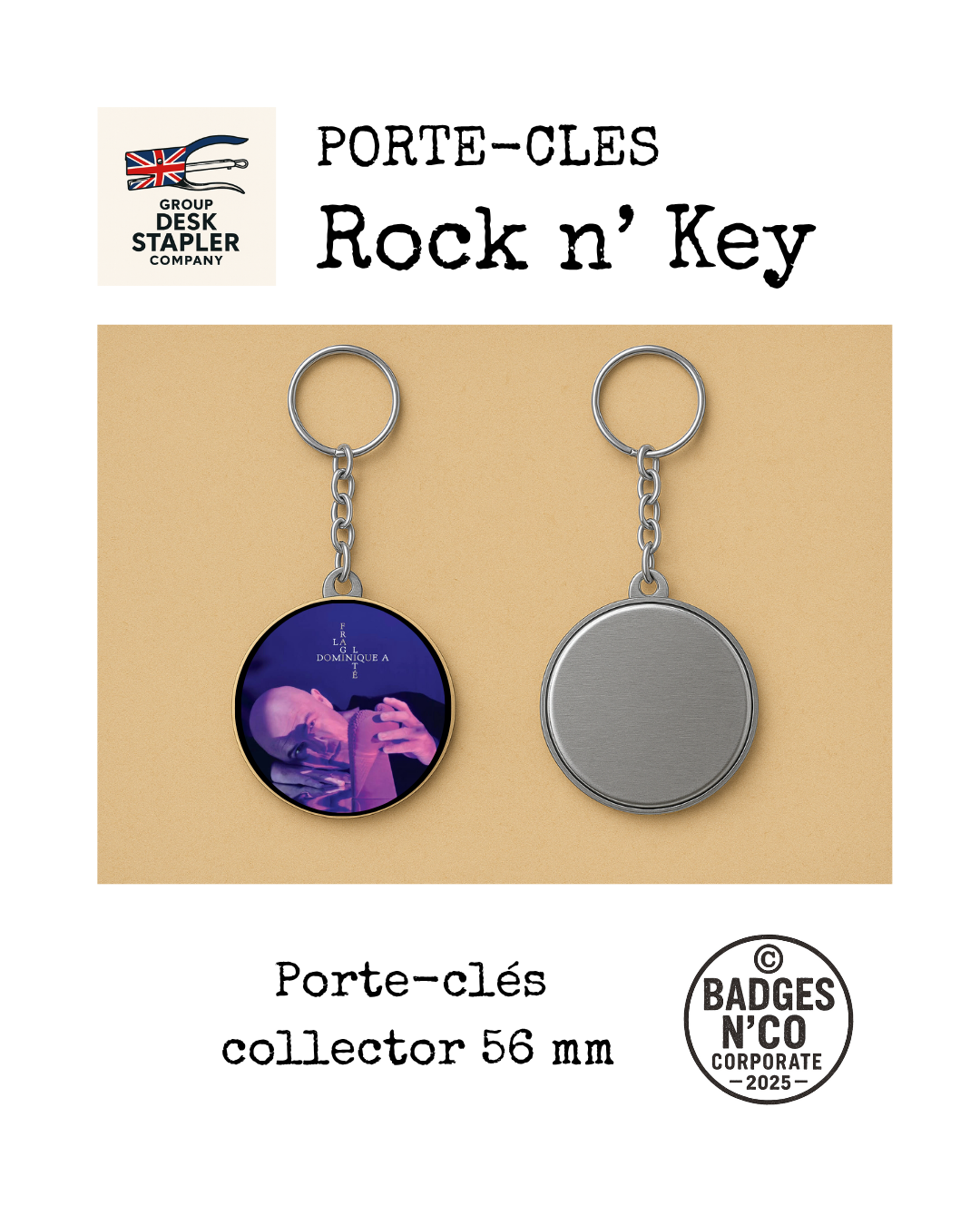 Porte-clés Dominique A 56 mm chanson française rock poétique collector design musical